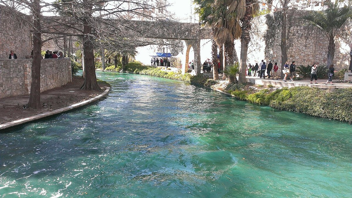 San Antonio River Walk lined with restaurants