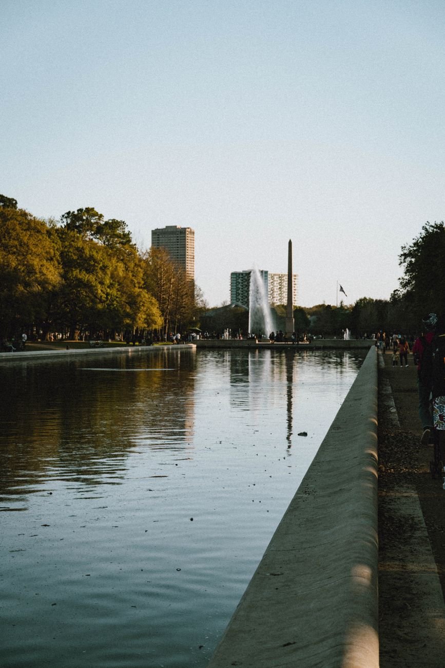 the reflection pool at Hermann Park